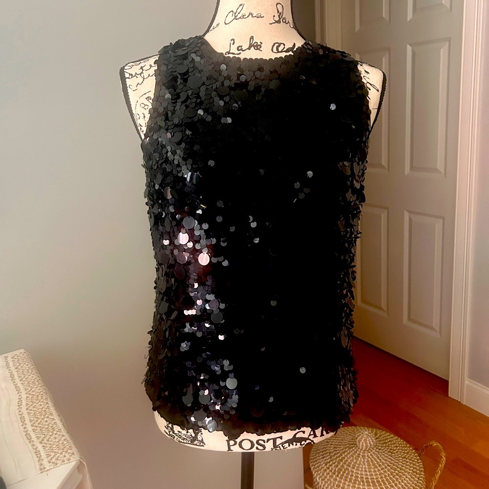 Black Sequin Sleeveless Top by DKNY, excellent condition, size S